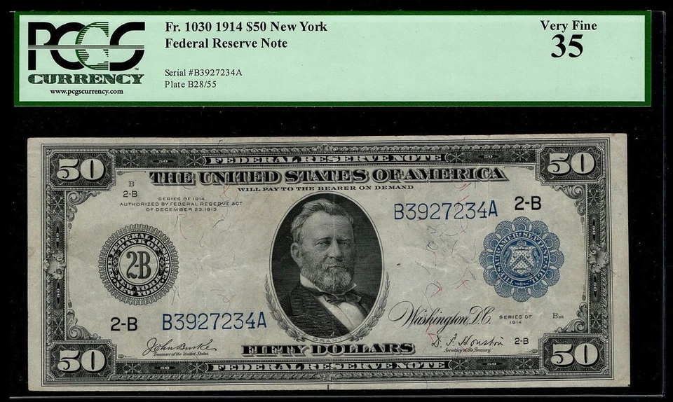 1914 $50 Federal Reserve Note New York District PCGS 35 Fr. 1030 Very Fine (FEH) - Image 3 of 3