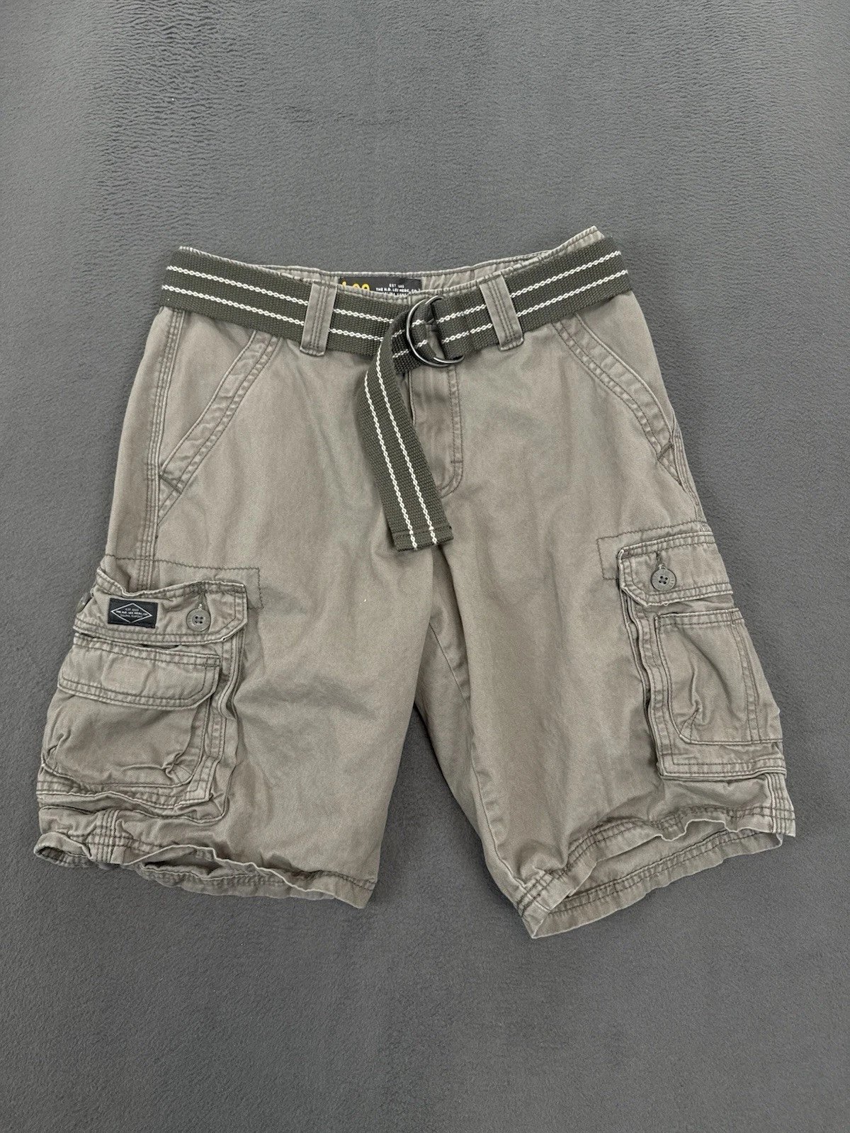Lee Cargo Shorts Mens 29 Gray Cotton Utility Hiking Belted Casual