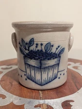 Vintage Salmon Falls Blueberry Basket Small Handled Salt Glazed Stoneware Crock