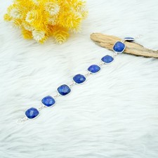 Natural Lapis Lazuli Bracelet - Handmade 925 Sterling Silver Gemstone Jewelry