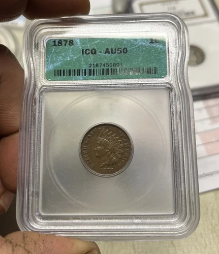 1878 Indian Head Penny Cent Coin, ICG AU50, Free Shipping, Better Date, (D)