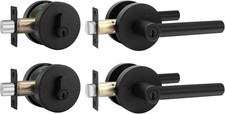 Durable Matte Black Door Handle Set with Deadbolt Lock - 2 Pack