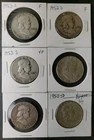Lot of Six 50c Franklin Silver Half Dollars