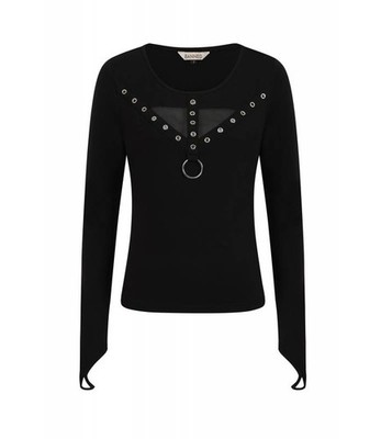 Banned Apparel Top Negro Gótico Con Aros Metálicos Y Detalle De Malla NOCTURNA