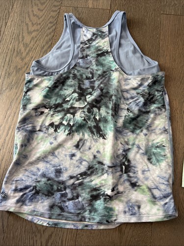 2 Athleta Girl tie breaker tank top XXL/16 Green Blue layered racerback tie Dye - Picture 5 of 8