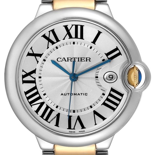 Cartier Ballon Bleu Silver Dial Steel Yellow Gold Mens Watch W69009Z3