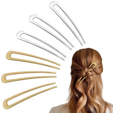 6Pcs Metal French Hair Pins for Women U Shape Sticks 3.9 Inch Vintage Fork for H
