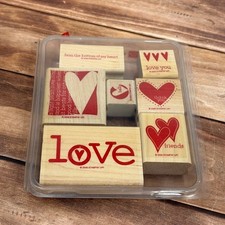 2006 STAMPIN' UP A LIGHT HEART WOOD MOUNT RUBBER STAMP SET OF 7