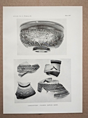 Beispiele figürlicher samischer Ware aus Corstopitum - antiker Druck - 1910