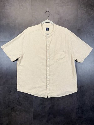 Kiabi Mens Shirt Linen Short Sleeve Buttons Pocket Solid Beige Size XXL