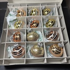 Christopher Radko Shiny Brite Christmas Ornaments Gold/Silver/Brown Set of 12