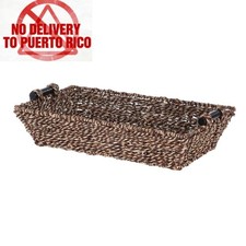 Rectangle Brown Seagrass Basket with Wood Handles, 17.5 L x 10 W x 4 H