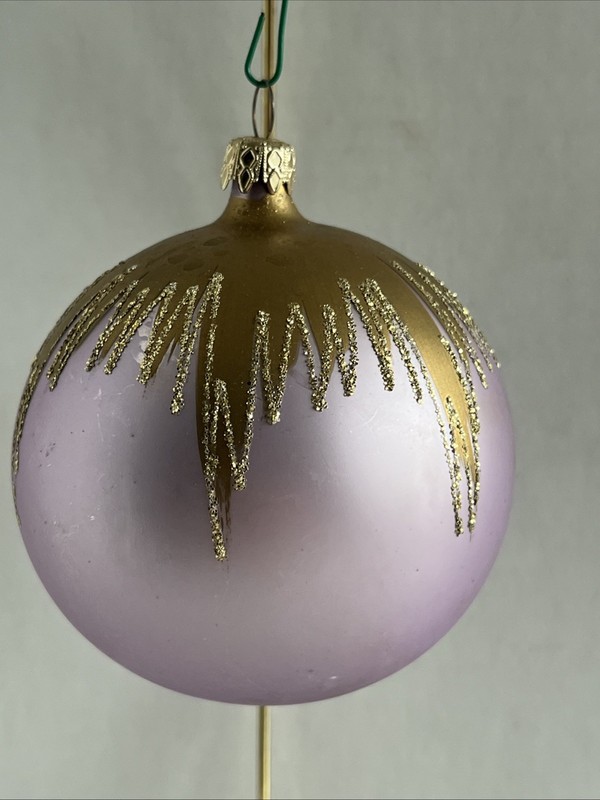 Early Vintage West Germany Lilac Purple & Gold Blown Glass Christmas Ornament 4”