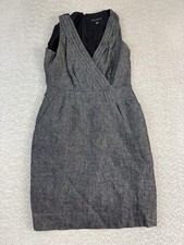 Banana Republic Dress Womens 6 Gray Linen Sheath Sleeveless V Neck Work Career