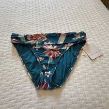 La Blanca Blue Caribbean Current Orchid Floral Ruched Bikini Swim Bottom 10 NWT