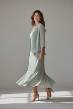 VTG Y2k Formal Dress Mother Of Bride Jacket Set Ruffle Long Sage Green Large 10
