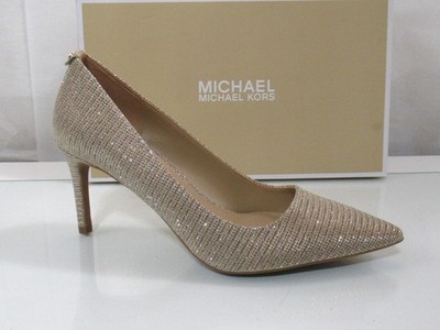 Michael Kors Alina Flex Pointy Toe Pump Heels MK Logo Pale Gold Size 9.5