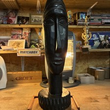 Vintage Hand Carved African Long Head Figure Wooden Hand Carved Look Detailed