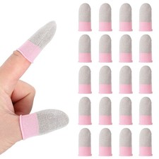 Mobile Gaming Finger Sleeve, 20 Pack Controller Finger Thumb Sleeve, White/Pink