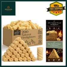 Natural Wood Wool Fire Lighters - Quick Light & Long Burning - 200 Pack 0.11 per lighter