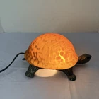 Vintage Tiffany Style Turtle Night Light Retro Lamp Bronze Stained Amber Glass