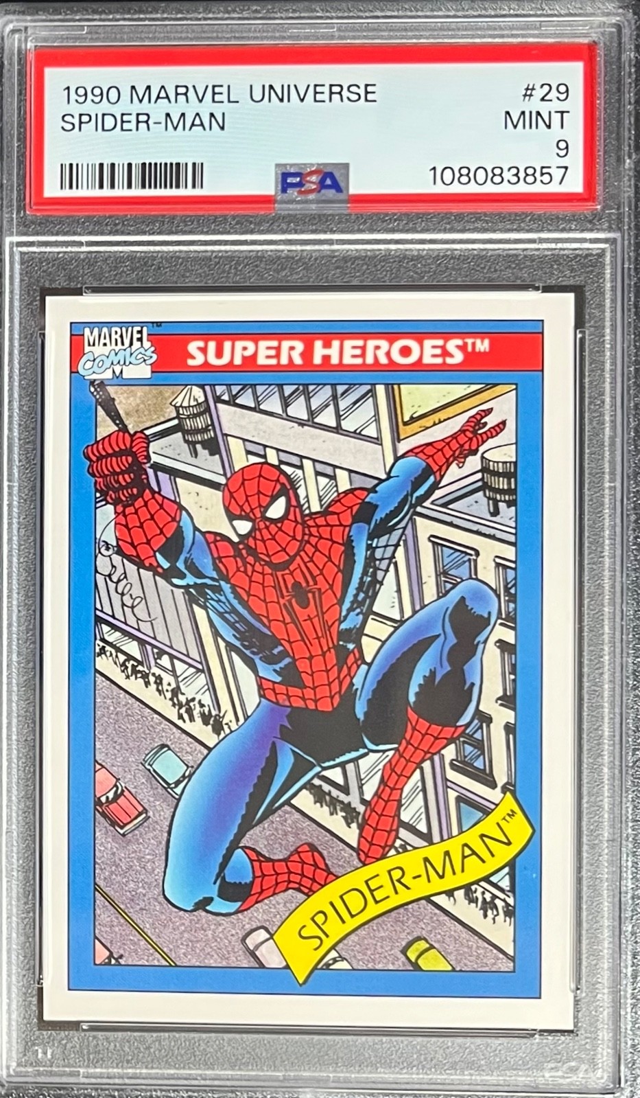 PSA 9 MINT 1990 MARVEL UNIVERSE SUPER HEROES SPIDER-MAN SPIDERMAN #29