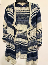 Westport Women's Blue/White Striped Open-Knit Cardigan V-Neck Size S