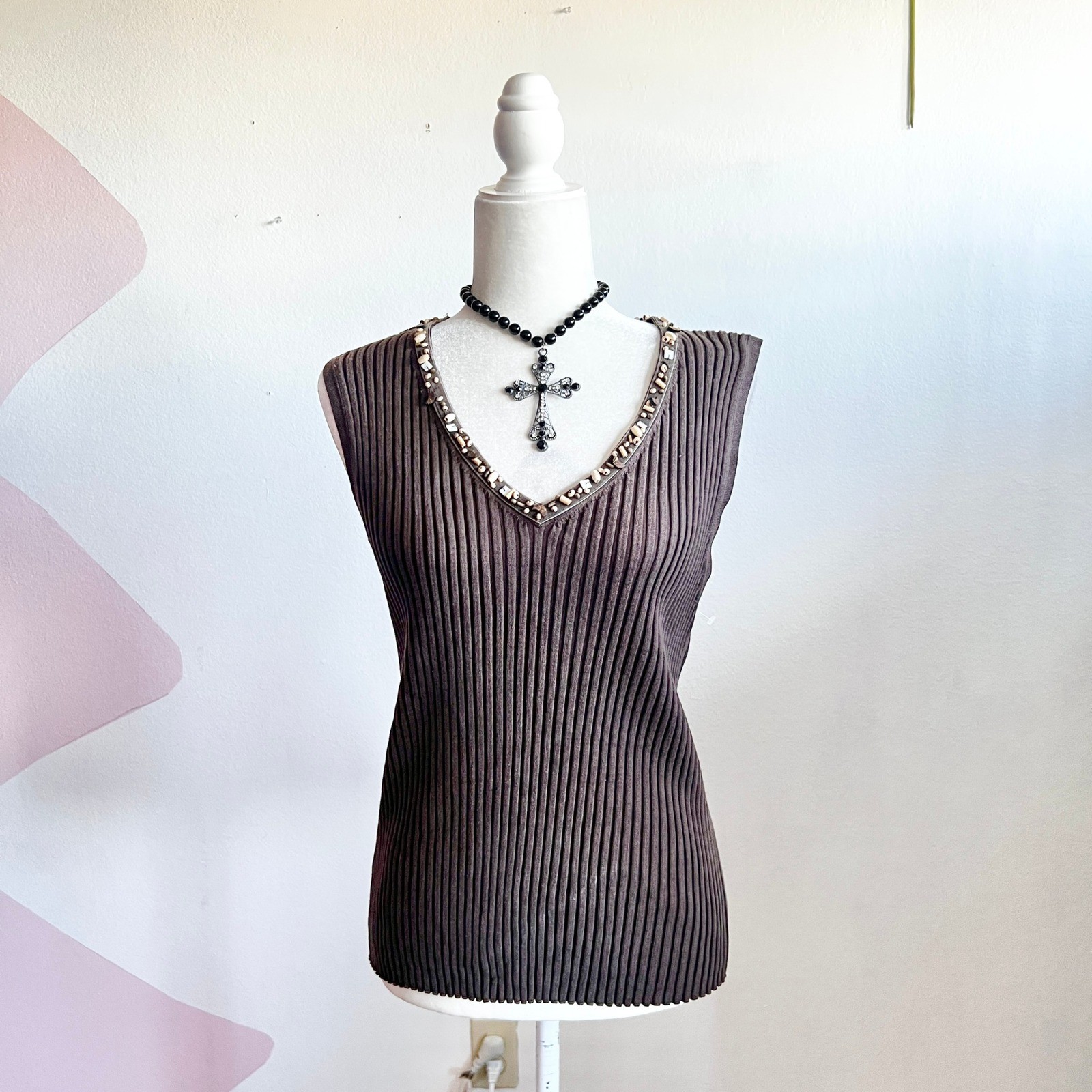 Vintage Beaded Tank Top Y2K 2000s Western Festival Coachella XL