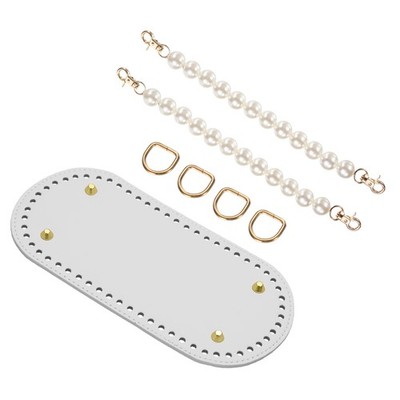 8.7x4 Inch Leather Oval Bag Bottom with Beads, Handles and Buckles, for Silver