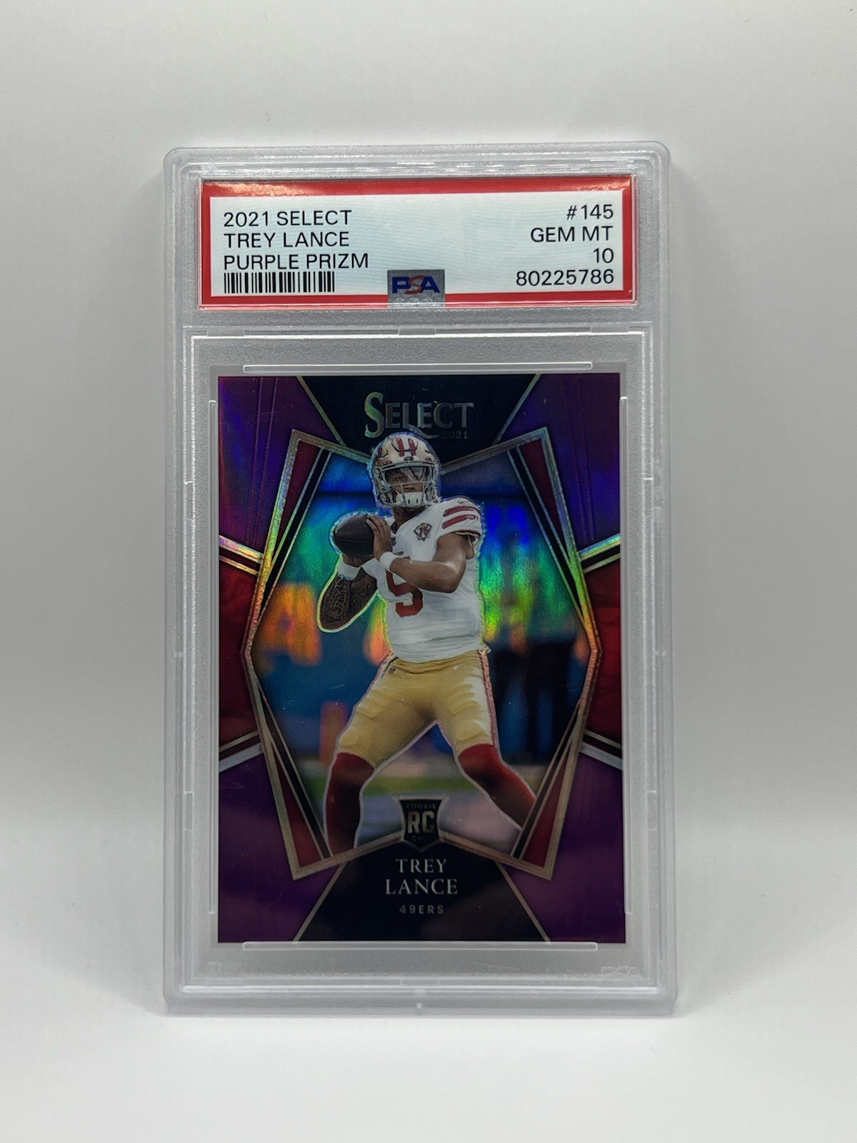 2021 Select TREY LANCE Rookie PURPLE PRIZM Premier RC#/75 PSA 10 - 49ers- POP 19
