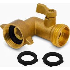 90-Degree Solid Brass Garden Hose Elbow Connector with On/Off Shutoff Valve