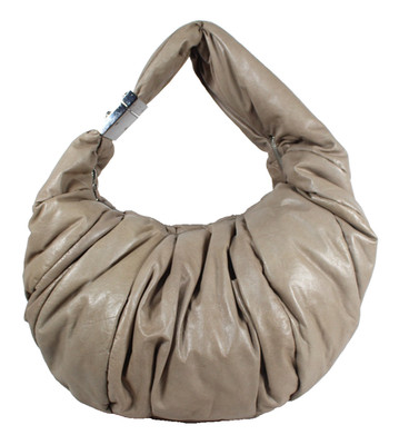 MARNI Light Mushroom Brown Leather Padded Crinkled Crescent Shoulder Bag