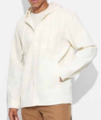 🥥 Original Use Men's Hooded Long Sleeve Button-Down Off White Shirt Size S🆕