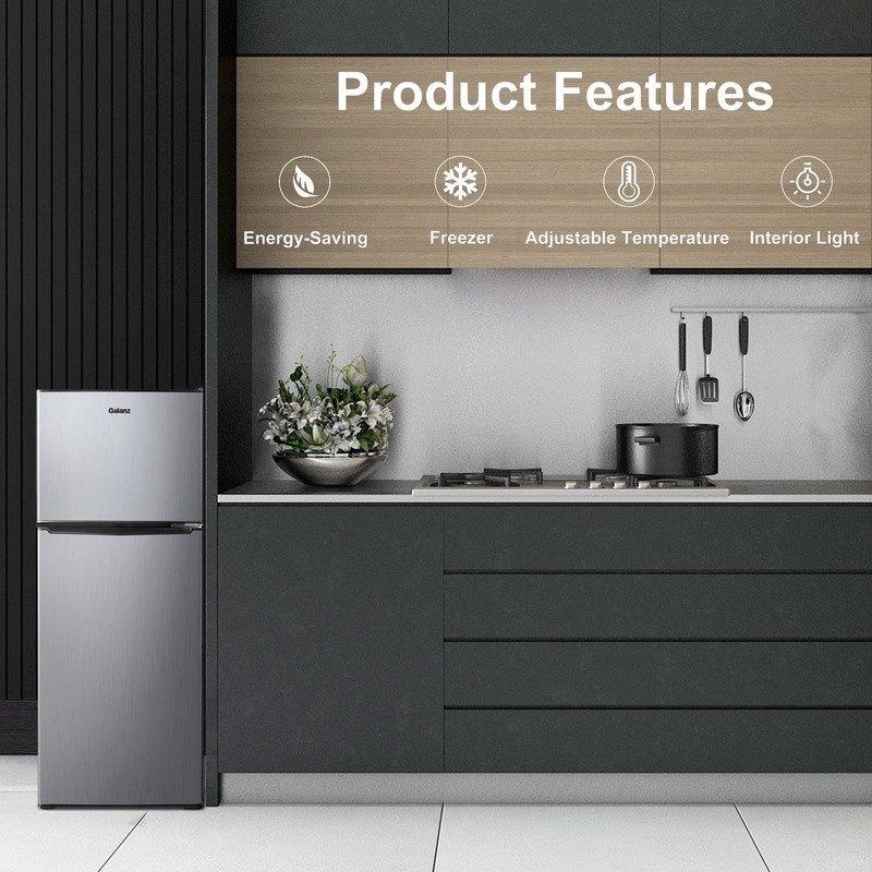 2 Door Mini Fridge Top Freezer Energy Efficient Reversible Shelves Can Dispenser