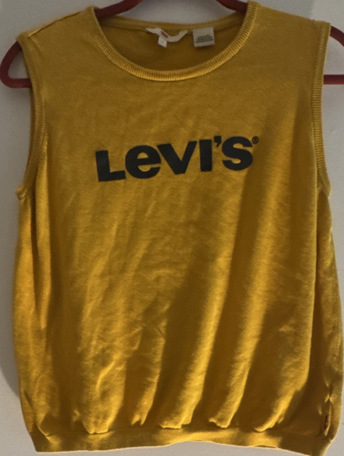 Levi's Womens Sleeveless Knit Crew Neck Logo Pullover Sweater Yellow size L