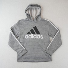 Adidas Hoodie Youth Extra Large 18/20 Gray Pullover 3-Stripes Logo Sweatshirt