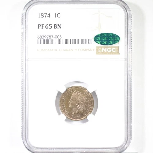 1874 1C NGC/CAC PR65BN - Indian Cent - Popular Proof Issue