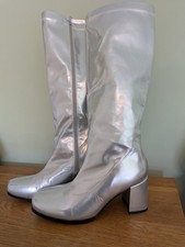 Women's UK Size 8 Silver Block Heel Boots, Perfect For Fancy Dress!