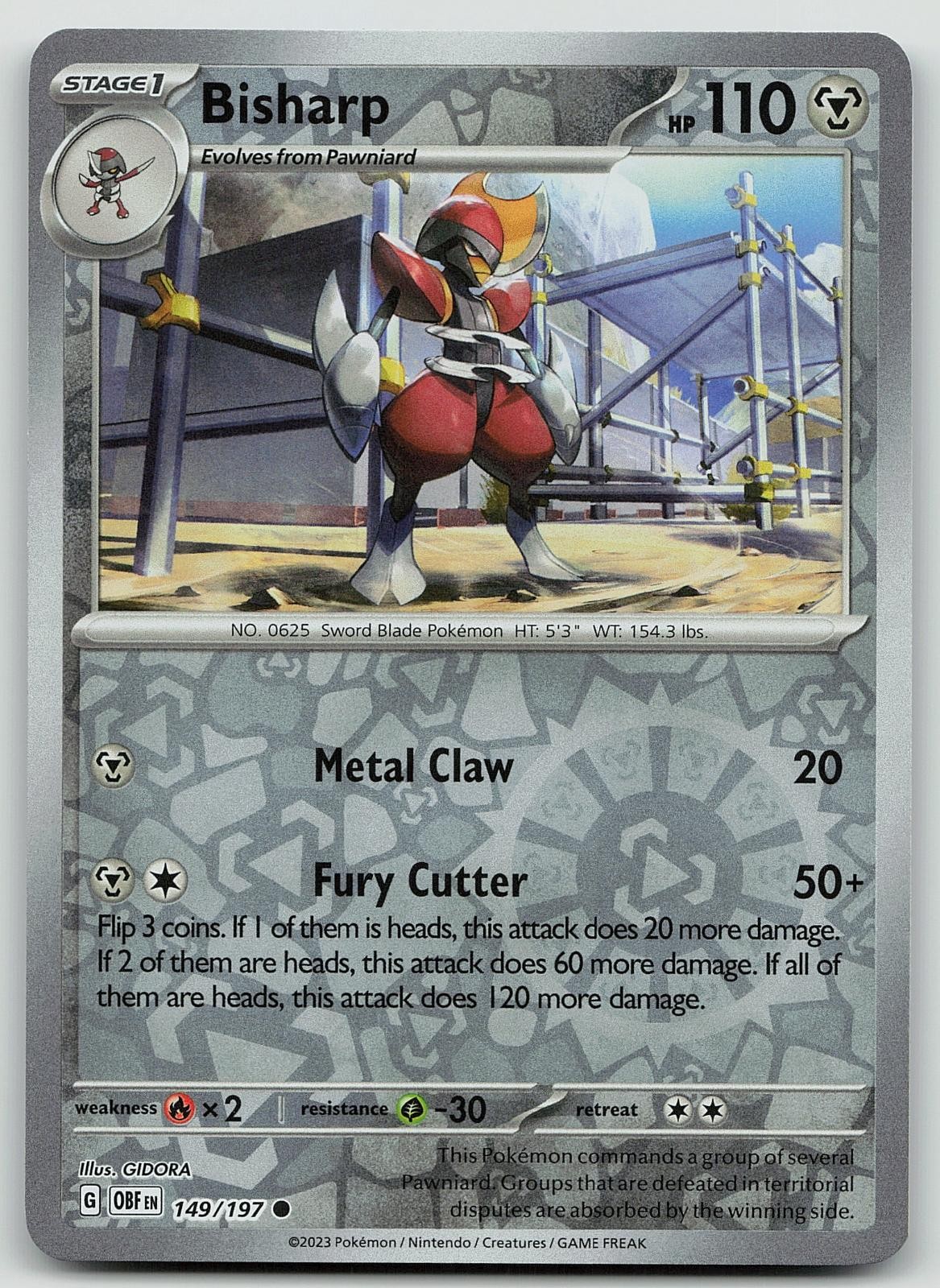 Pokemon Bisharp 149/197 Obsidian Flames Common Reverse Holo NM