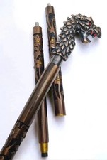 New Walking Stick Cane Craved W/Brass Dragon Handle For Men Women Handmade Gift