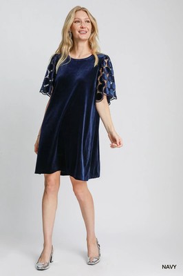 chinese dress ladies Navy Blue Long Velvet Prom Dress with Beaded Trim Navy / 12 main image 0
