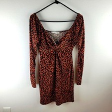 Women's Lush Pink and Brown Animal Print Knotted Front Mini Dress SZ Med