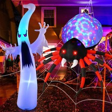 6 Ft Halloween Inflatables Ghost And 8 Ft Spider Outdoor Decorations Blow Up Yar