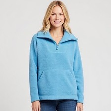 Lands End Blue Sherpa Fleece Quarter Zip Pullover Sweater Size Medium 10-12
