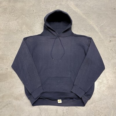Vintage 70s Russell Athletic Hoodie Navy Blue Pullover Faded Size Large 25x25.5
