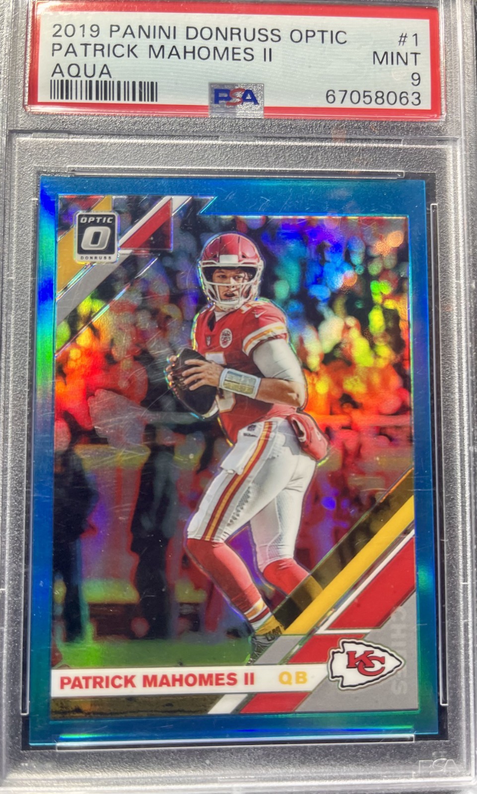2019 Panini Donruss Optic Patrick Mahomes II #1 Aqua /299 - PSA 9