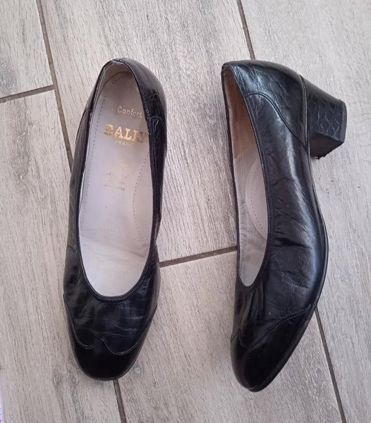 Women Bally Heels Black Leather 39 #5KXE