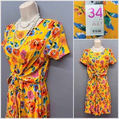 NEU Primark hellgelbes Sommerkleid mit Blumen und Gürtel UK 6 EUR 34 UVP 13£