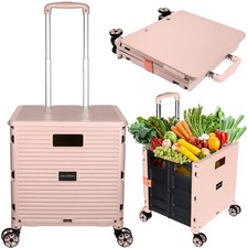 SELORSS Foldable Utility Cart Portable Collapsible Crate Rolling Carts with W...