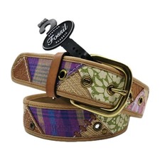 Fossil Patchwork Quilted Floral Squares Bright Multi Color Belt Y2K 90s Medium